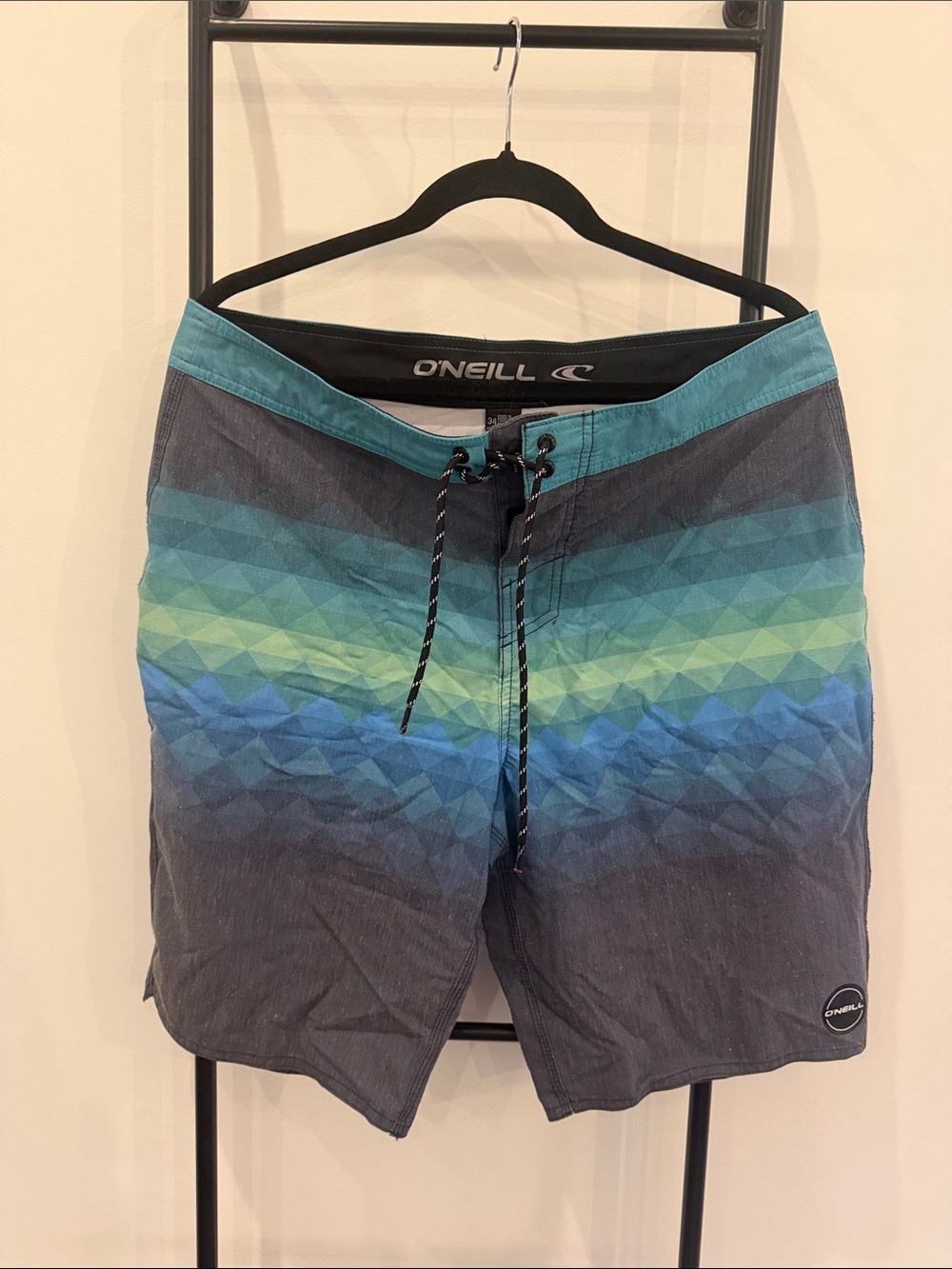 O'Neill Teal, Blue & Green Geometric Gradient Boardshorts